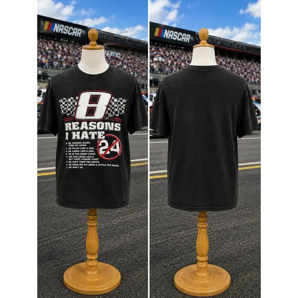 Vintage NASCAR 8 Reasons I Hate 24 T-Shirt Dale Jr Jeff Gordon Medium